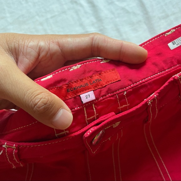 Eckhaus Latta red straight leg cropped contrast stitch pants - Picture 4 of 6